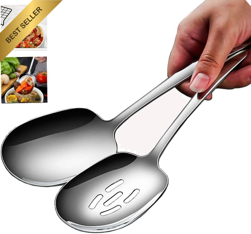 Extra Large Serving Spoons Set,Stainless Steel Slotted Spoon and Serving Spoon,B