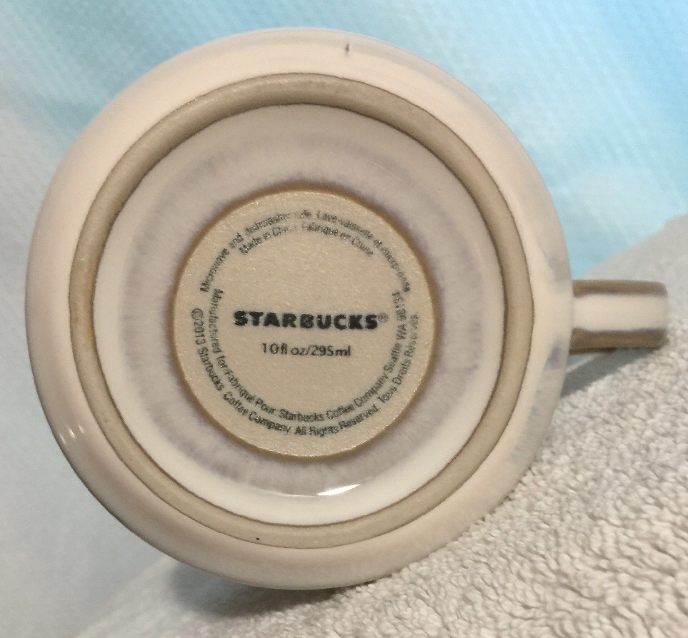 2013 Starbucks Ceramic Pottery Coffee Mug 10oz Tapered Tan Cream Stoneware