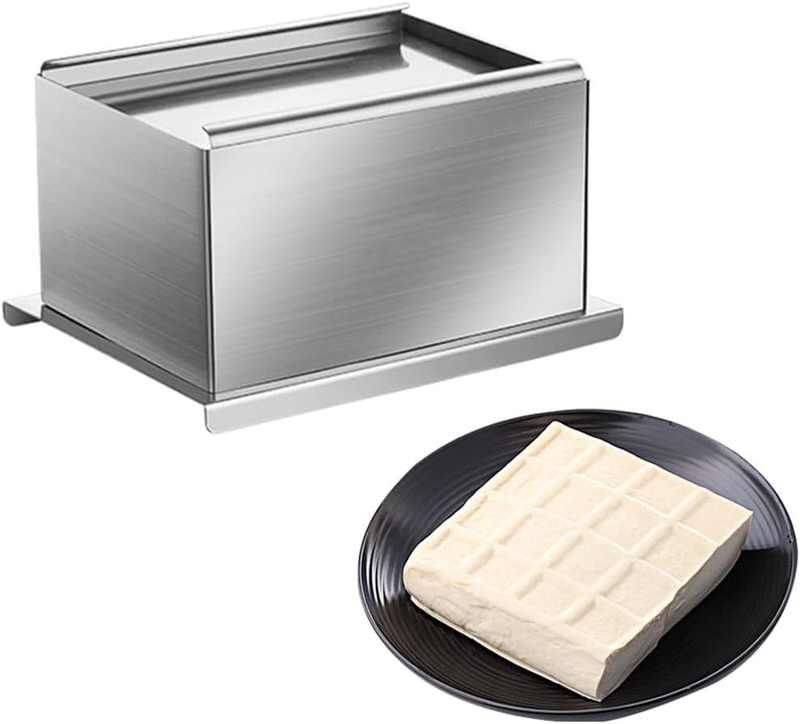 Stainless Steel Tofu Making Mold with Removable Box, Built-In Gutters and Groove