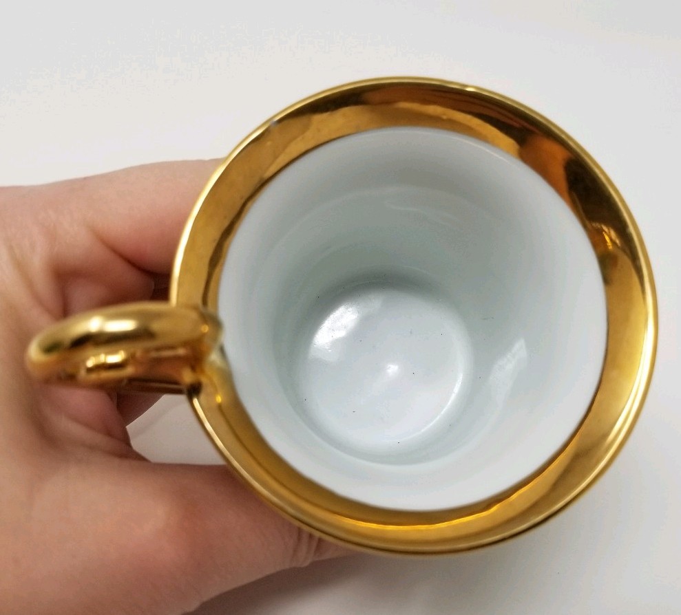 Vintage KPM Victorian Couple White & Gold Demitasse Porcelain Tea Cup