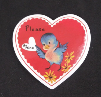 Please Be Mine Bluebird Retro Valentine Sticker 2.18'' x 2.25'' (X)