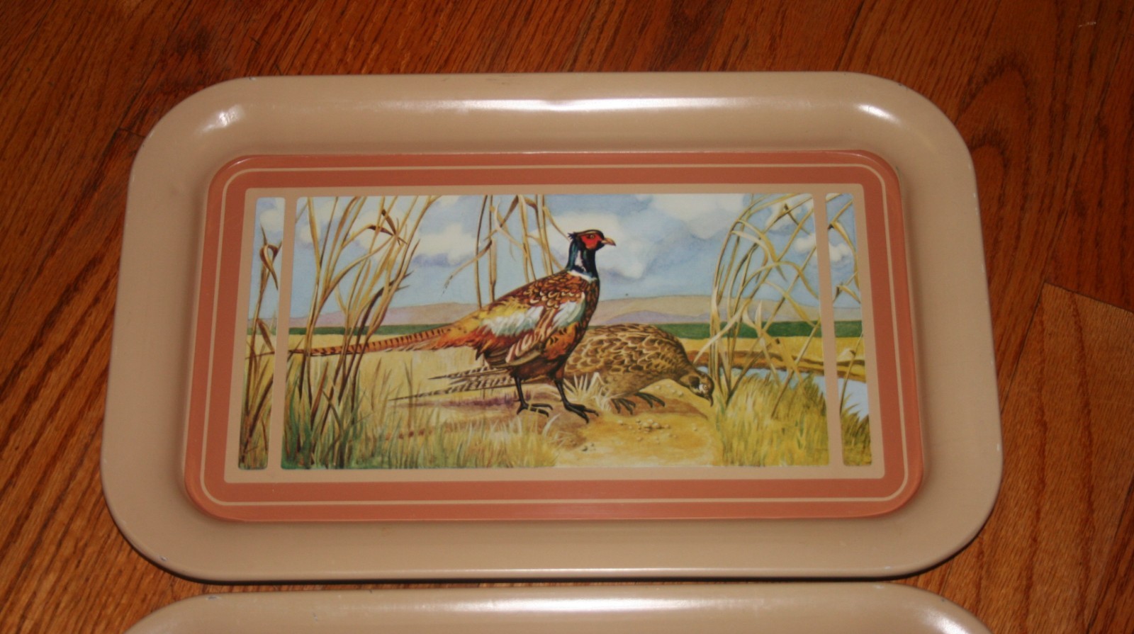 (3) Metal Lunch Trays Serving Trays Lap TV Dinner Trays Pheasants Grouse  EUC