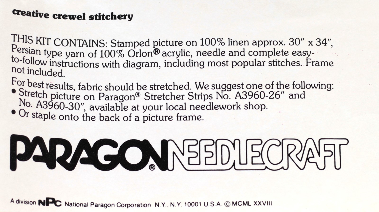 SPRINGTIME BOUQUET Vintage Crewel Kit Linen Fabric Paragon Stitchery Large Size