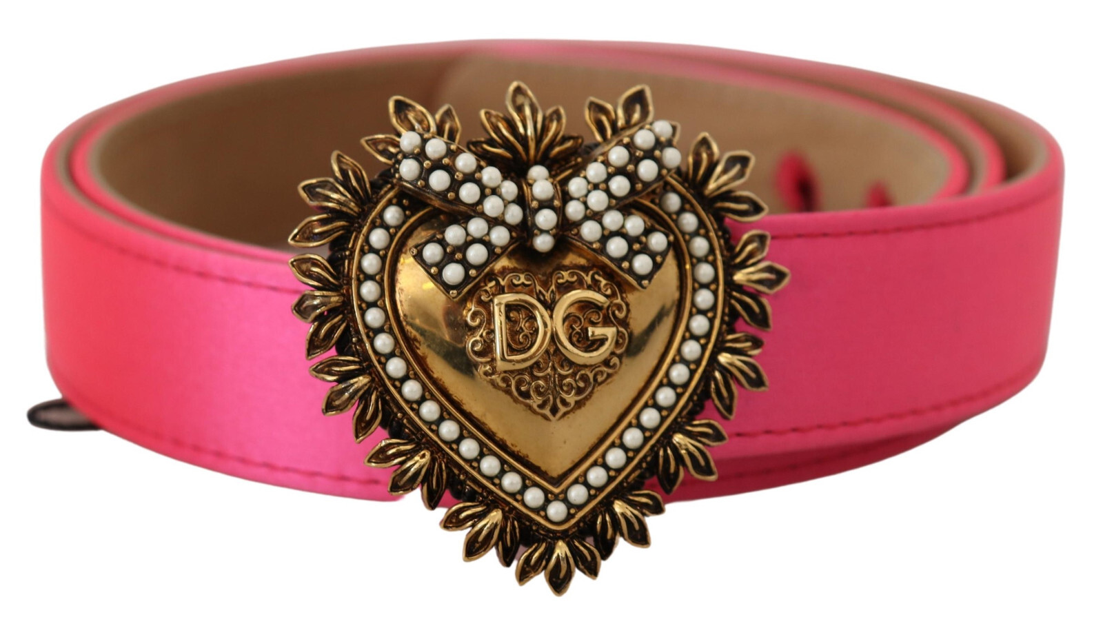 

DOLCE - GABBANA Ремень Розовый Атлас Золото DEVOTION Пряжка в форме сердца s. 80 см /  дюйма