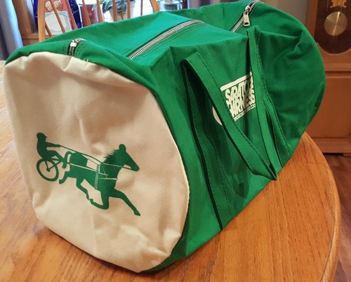 Vintage Saratoga Harness Green & White Souvenir Duffle Bag - Standardbred Horses