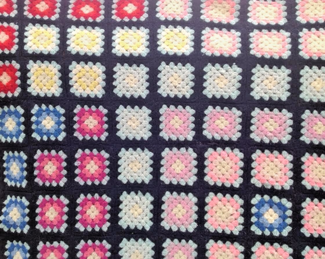 Vtg Granny Square Wool Afghan Throw Blanket 44