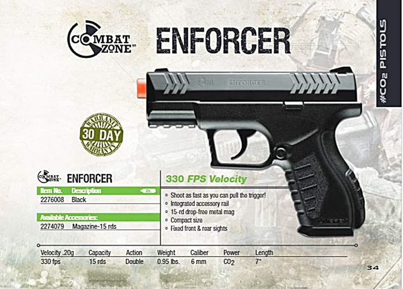 Elite Force Umarex Combat Zone Enforcer 6Mm BB Pistol Airsoft Gun