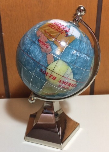 Chrome And  Gemstone Acrylic World Globe Rotating Axis 5.5”