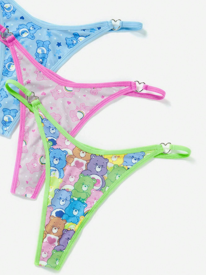 Kawaii DDLG Cute Cartoon Care Bears Heart Sexy String Thong Panties Pack of 3