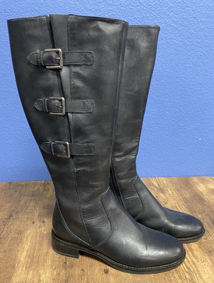 ECCO Hobart Buckle Riding Boots Black Leather sz 38 US 8 $230