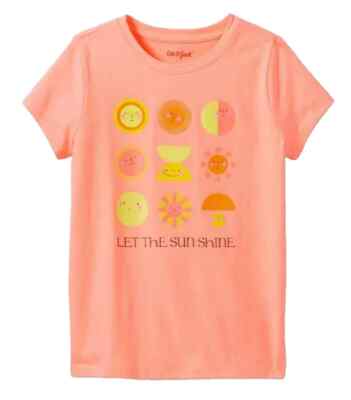 Cat & Jack Girls Neon Peach 'Let the Sunshine' Short Sleeve coral T-Shirt