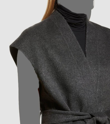 Pre-owned Neiman Marcus $1295  Women's Gray Belted Cap-sleeve Cashmere Vest Sweater Size S