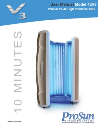 Prosun 42V3 Tanning Bed User Manual High 230V