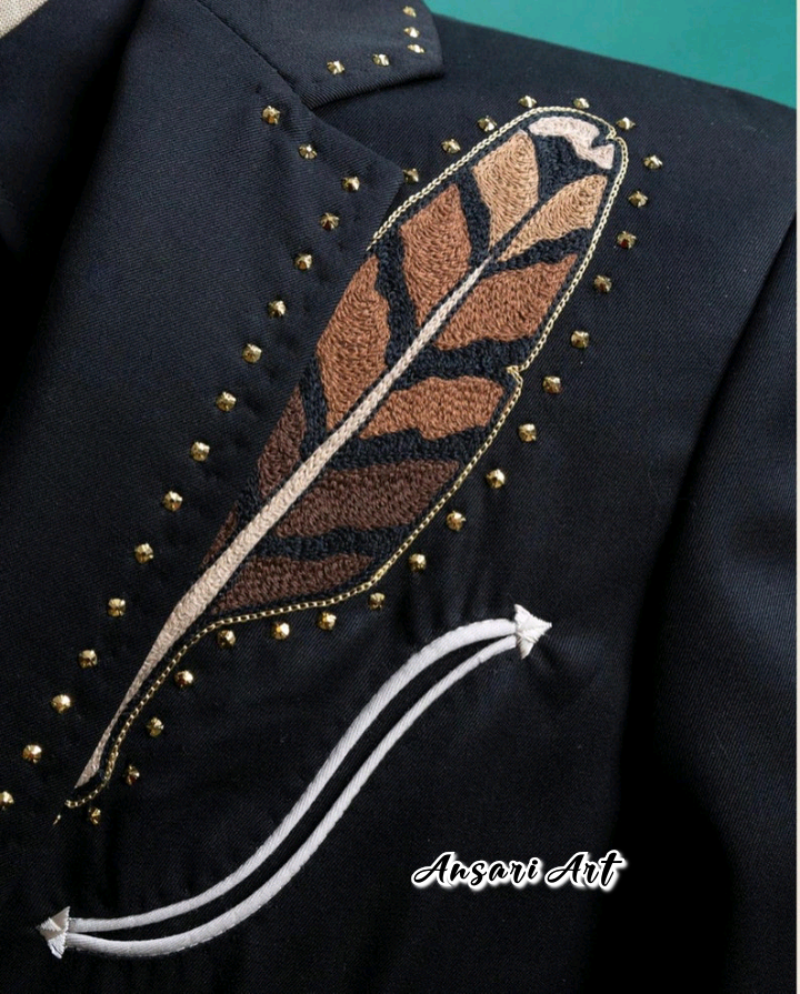 Pre-owned Art Men Black 2pc Bespoke Cowboy Eagle Floral Rinestone Country Western Suit Wedding