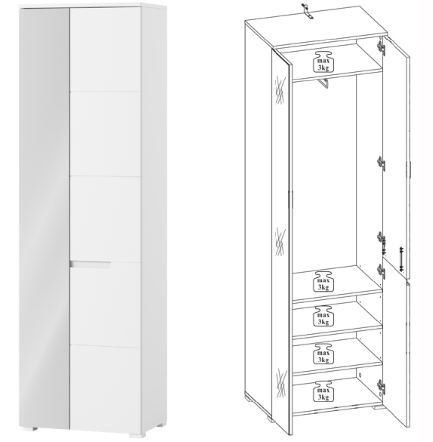 Cellini Slim White Gloss Wardrobe Narrow Small Storage Cupboard