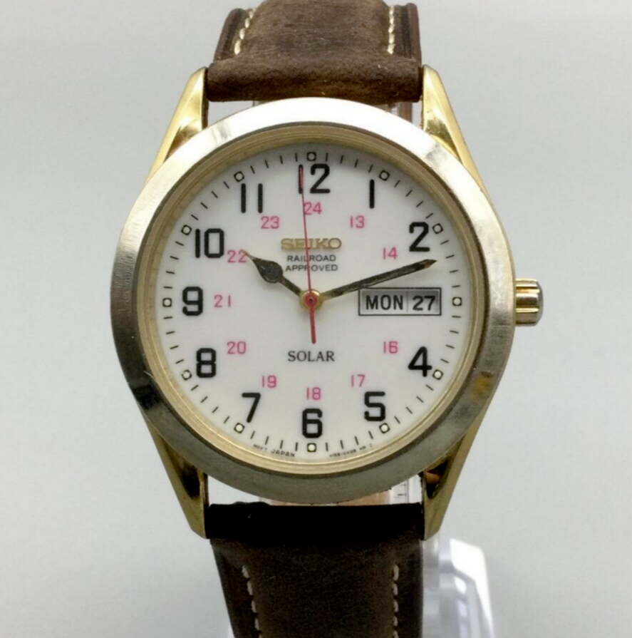SEIKO SOLAR RAILROAD APPROVED ミリタリー A840 Seiko Solar Railroad Approved A840 Military Watch 37mm Black