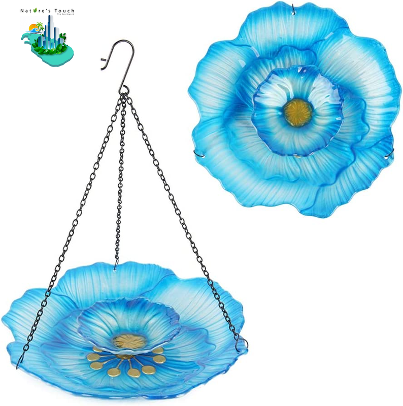 Creative Blue Flower Hanging Bird Bath Bird Feeder Yard Outdoor Garden Decor New