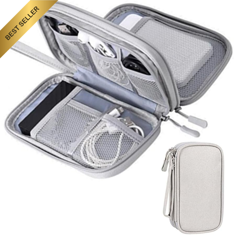 Light Grey Electronics Organizer Bag Pouch Charger Case Travel Accessories