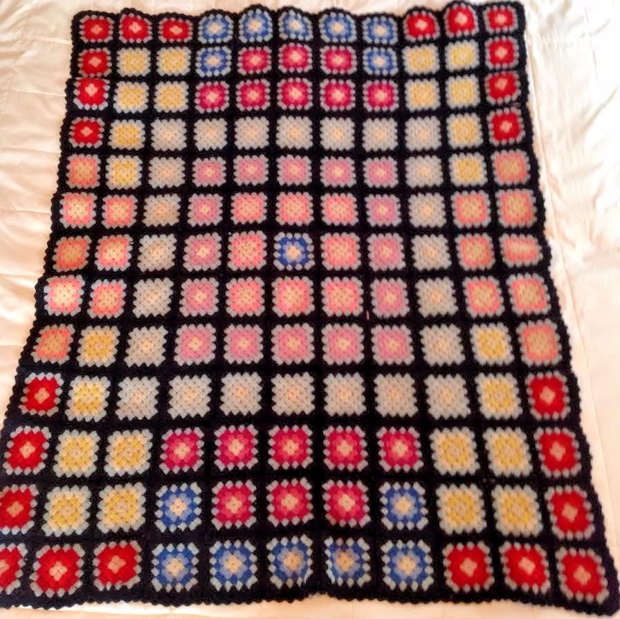 Vtg Granny Square Wool Afghan Throw Blanket 44