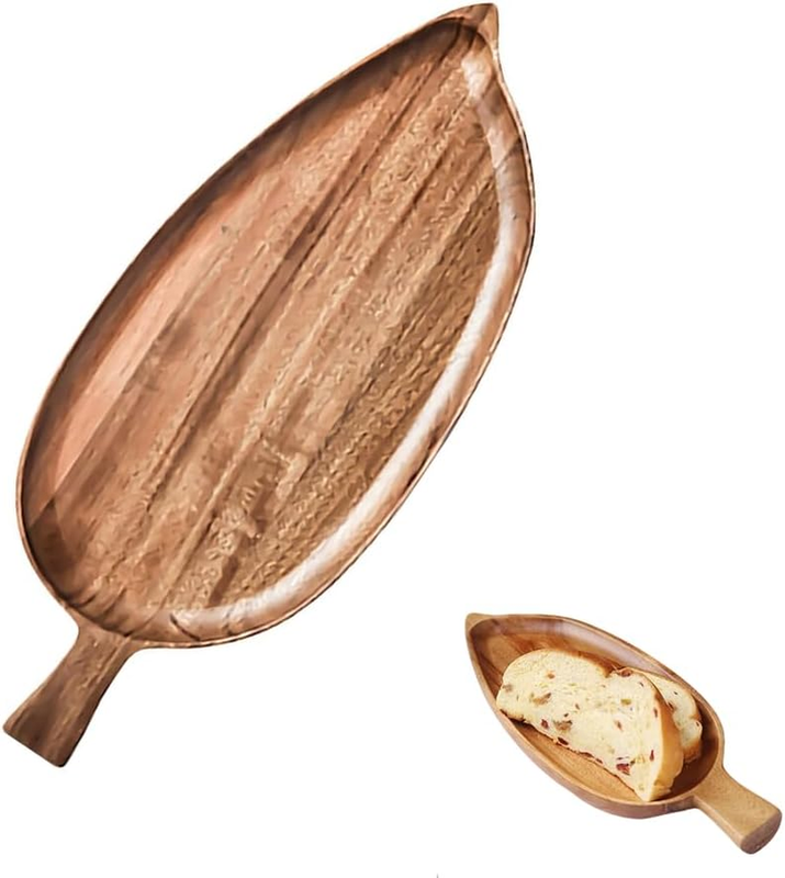 Wooden Leaf Shaped Serving Tray, Large Acacia Wood Charcuterie Board with Handle