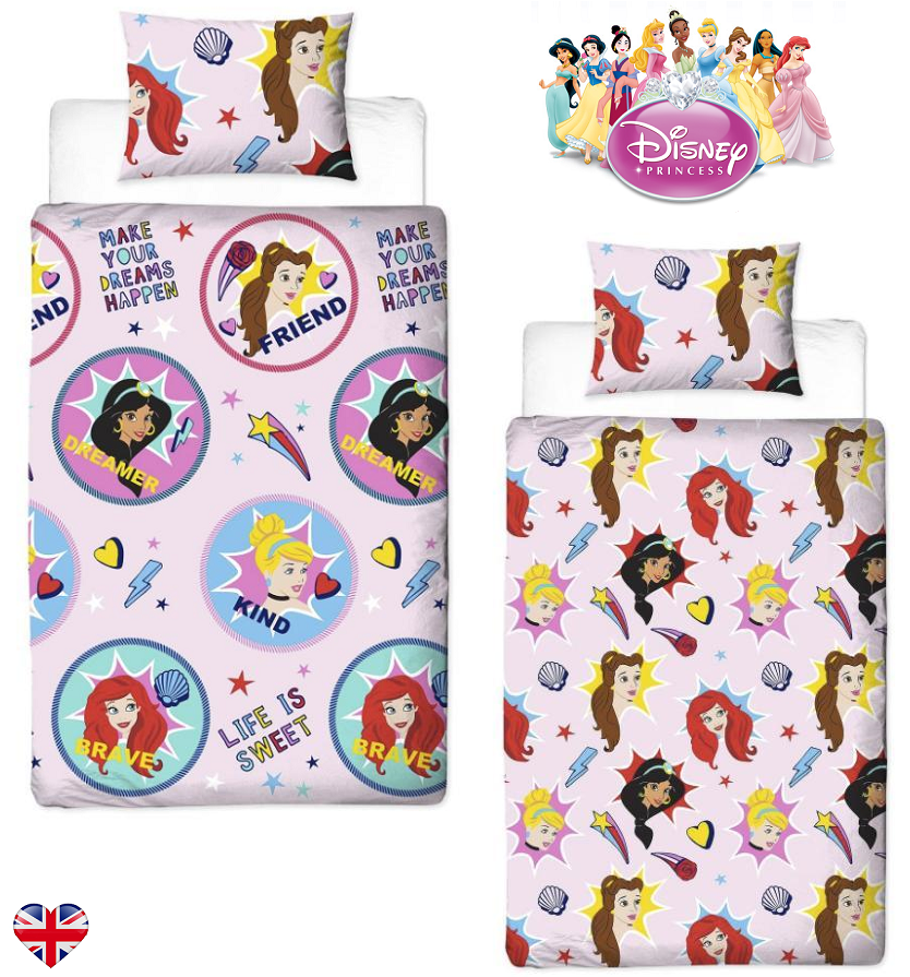 Disney Princess Duvet Cover Set Single Bed Fearless Design New