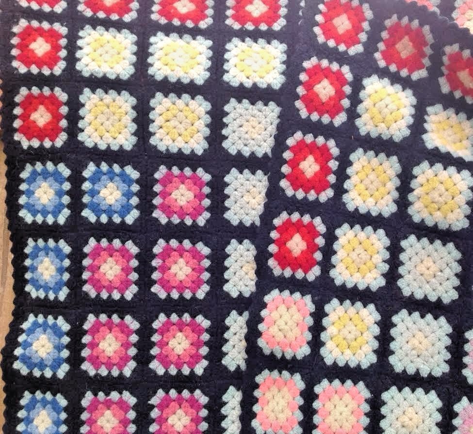 Vtg Granny Square Wool Afghan Throw Blanket 44