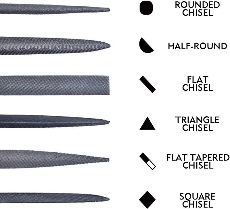 6 pcs Mini Needle File Set Rubber Grips Warding, Square, Triangular, Round, and 