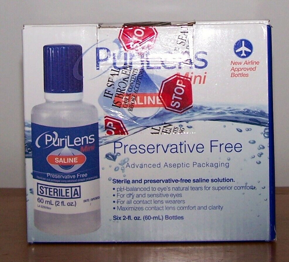 Purilens Mini Preservative Free Saline Six 60-mL Bottles Cle