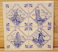 VILLEROY & BOCH BLUE DUTCH THEME VINTAGE CERAMIC TILE 4.25 ...