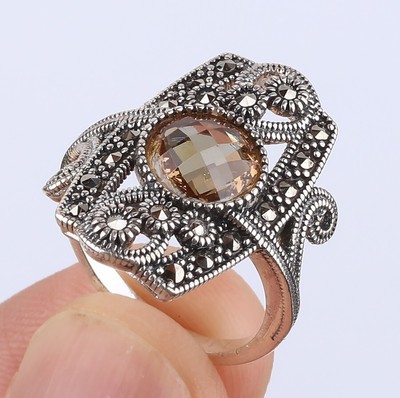 MARCASITE SULTAN CHANGING SIMULATED 925 STERLING SILVER RING SIZE 6 #53242