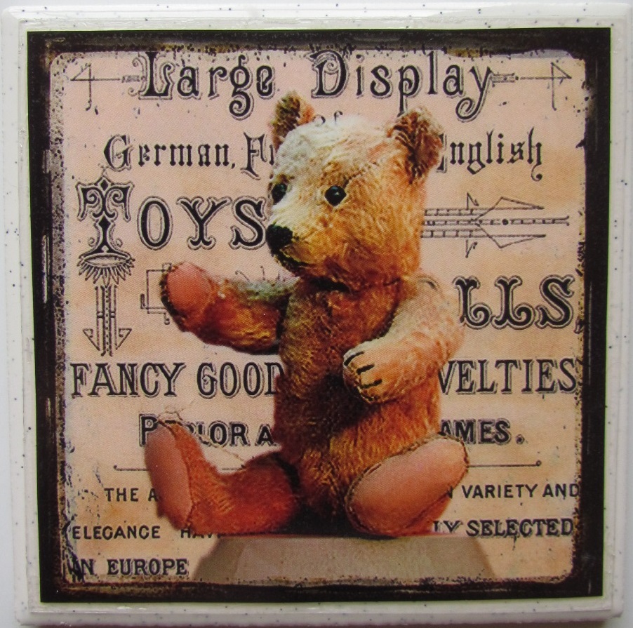 Natural Stone Ceramic Tile  Marble Drink Coasters - Set of 4 - Teddy Bear 1 G