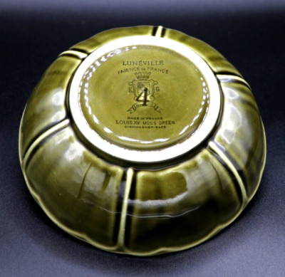 Coup Soup Bowl Luneville Faience De France Louis XV Moss Green  6.75''
