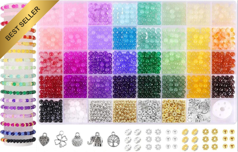 Glass Beads, 34 Colors 6Mm, 1435 Pcs Bracelet Making Kit | round Crystal Beads,