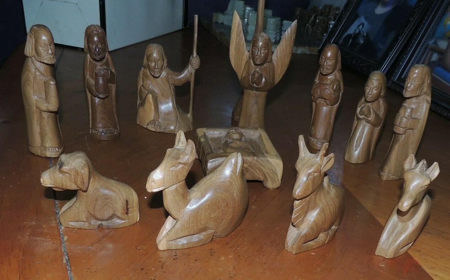Vintage 13 PIECE WOOD NATIVITY Hand Carved Complete SET 5