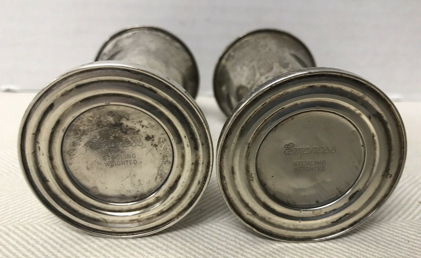 Vtg Pair Set Salt & Pepper Shakers Empress Sterling Silver