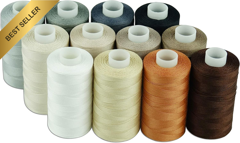 12-Color Cotton Sewing Thread 550 Yds Quilting Machine Neutral
