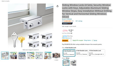 Sliding Window Locks (4 Sets), Security Window Locks with Keys, Adjustable Alumi
