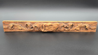 Antique French Wood Carved Oak Pediment Architectural Dog Head Panel 20''