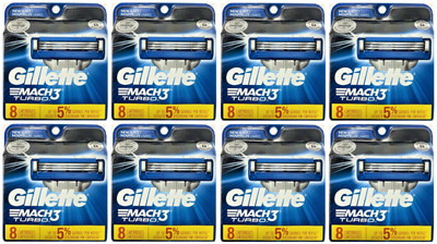 Gillette Mach3 Turbo Razor Blade Cartridges. 8 Count (8 Pack)