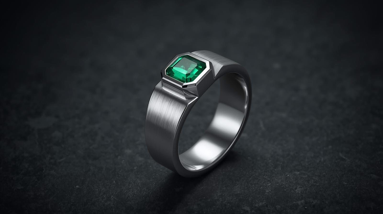 AAA Emerald Gemstone 925 Sterling Silver Ring For Men's Gift AM3