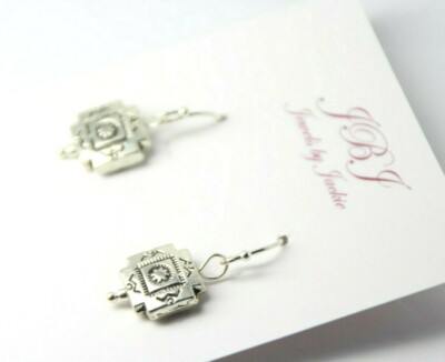 Southwest Design Earrings .925 Sterling Silver pewter charms 1 1/4'' 10mm x14mm
