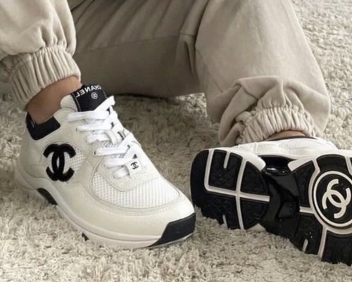 Chanel Sneakers Light Grey & White and Suede Calfskin 21B 