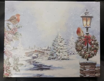 Fiber Optic Lighted Canvas, Winter Lane, 8x10 Robin's Village Canvas, Home Decor