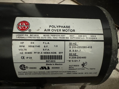 LIEBERT 3 PHASE MOTOR (3/4HP/208-230-460V)