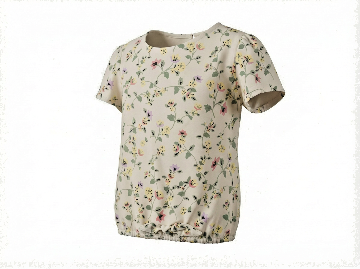 Chelsea & Violet Girls Blouse 3T Cream Multicolor Floral Puff Sleeve Tie Hem
