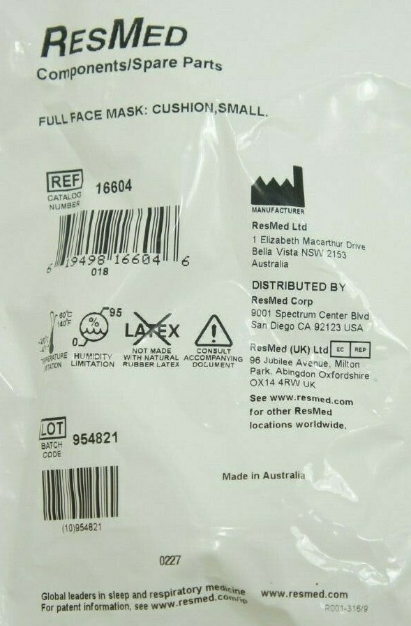 Lot of 3 ResMed CPAP Full Face Mask Cushions Size Small #16604 *STILL SEALED*