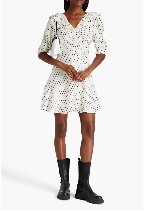 Sandro Women's Half Sleeve Ruffled Polka Dot Twill Mini