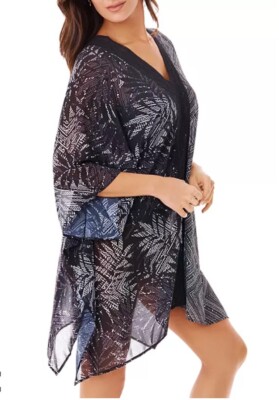 Miraclesuit  Tulum Treasures  Caftan Tunic Swimsuit Cover-up Dress Black NWT $98