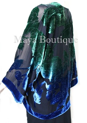 Pre-owned Maya Matazaro Silk Velvet Jacket Short Kimono No Fringe Hand Dyed Green Blue