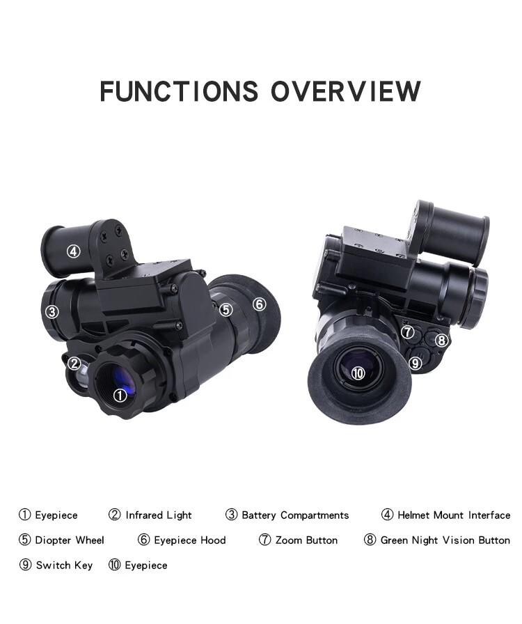 NVG10 Night Vision Goggles Monocular 6x Zoom IP66 For Helmet
